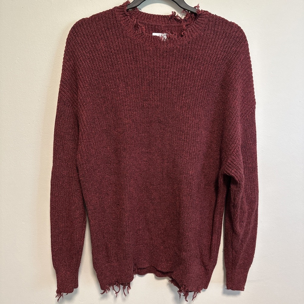 Women's Pistola Eve Knit Frayed Edge Sweater 100% Cotton Sz Large, Cherry Color